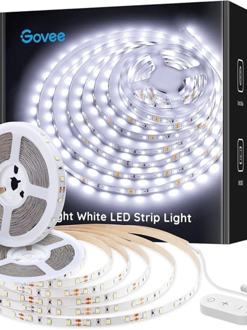 White LED Strip Lights 32.8ft with Control Box, 6500K, Dimmable